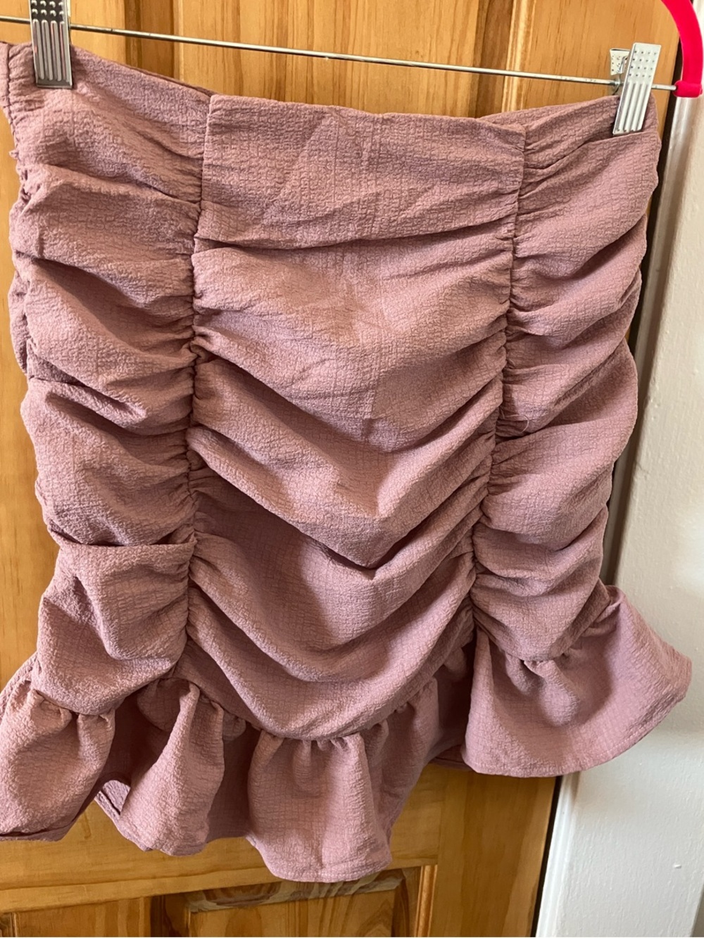 SHEIN Dusty Rose Ruched Ruffle Mini Skirt